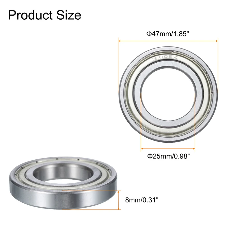 4 Pcs 16005-2Z Deep Groove Ball Bearing, 25x48x8 mm Double Sealed Bearing Z0