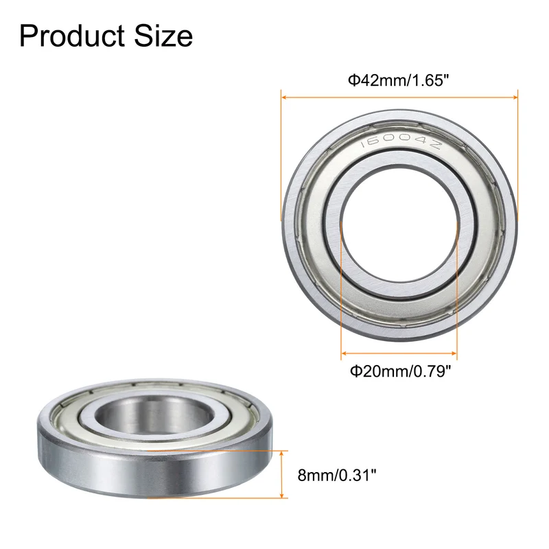 4 Pcs 16004-2Z Deep Groove Ball Bearing, 20mm x 42mm x 8mm High Carbon Chrome Steel Z3 Double Rubber Sealed Bearing (ABEC1)