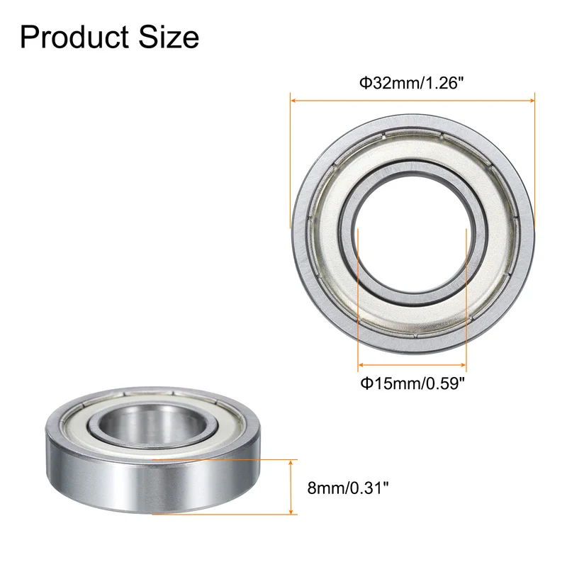 4 Pcs 16002-2Z Deep Groove Ball Bearing, 15mm x 32mm x 8mm High Carbon Chrome Steel Z3 Double Rubber Sealed Bearing (ABEC3)