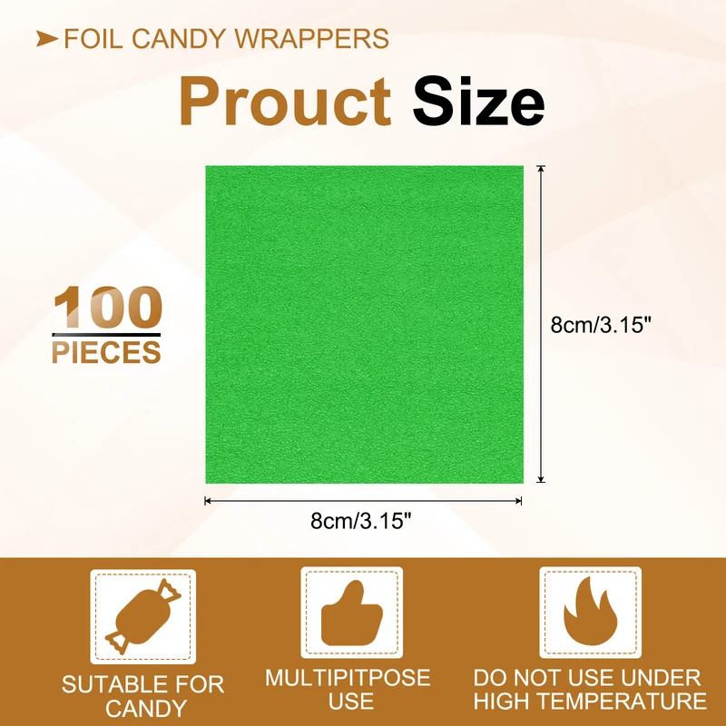 Foil Candy Wrappers 3x3 Inch, 100 Pcs Green Orange Pattern Paper for Candy