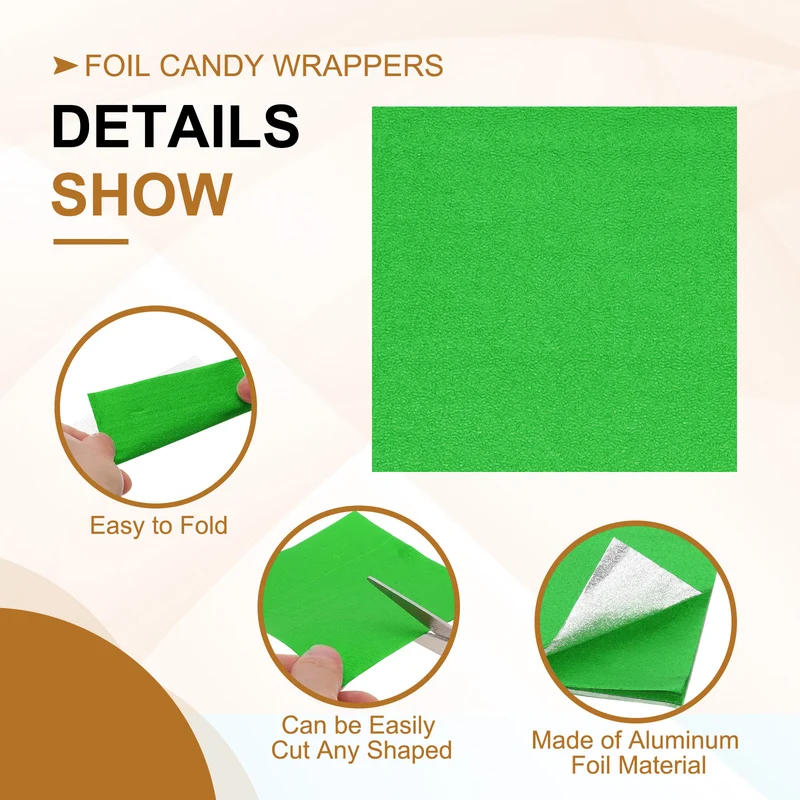 Foil Candy Wrappers 3x3 Inch, 100 Pcs Green Orange Pattern Paper for Candy