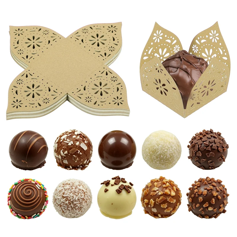 30Pcs 1.4x1.4" Snowflake Truffle Wrapper Cupcake Liners for Decor, Beige