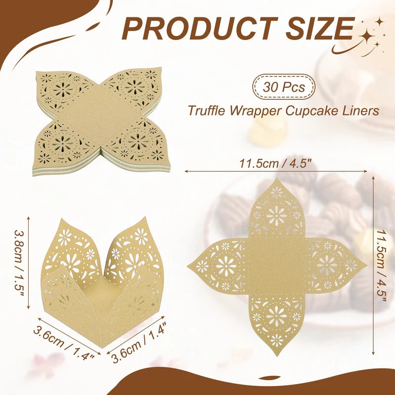 30Pcs 1.4x1.4" Snowflake Truffle Wrapper Cupcake Liners for Decor, Beige