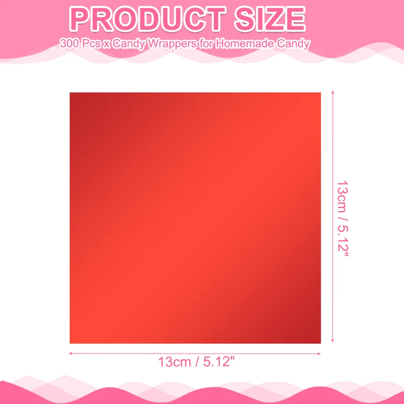300 Pcs Candy Wrappers, 5 x 5 Inch Chocolate Wrap Paper for Lollipop, Red
