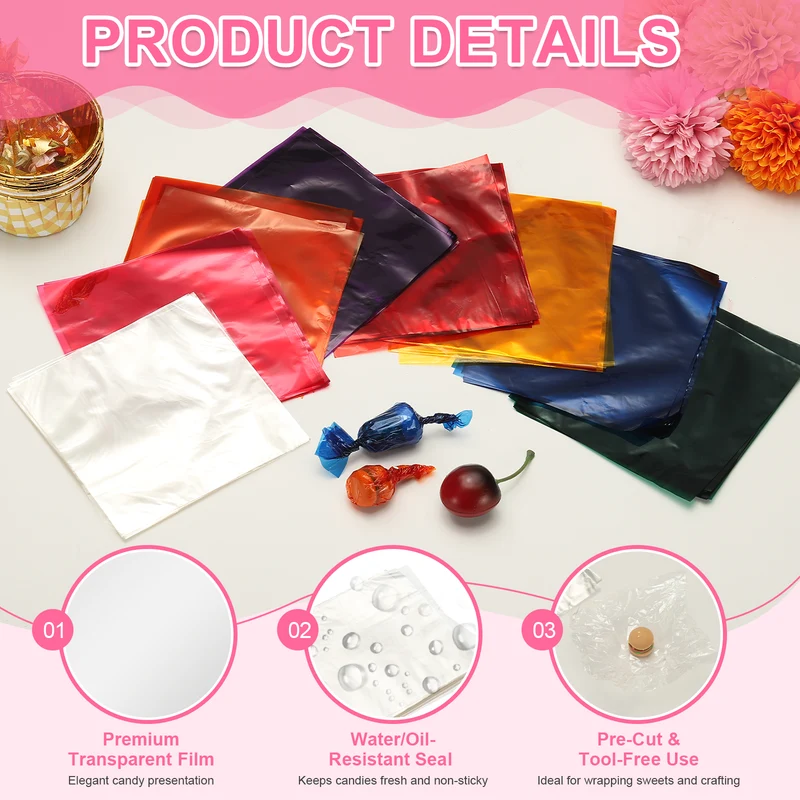 150 Pcs Candy Wrappers 4 x 4 Inch Chocolate Wrap Paper for Lollipop, Transparent