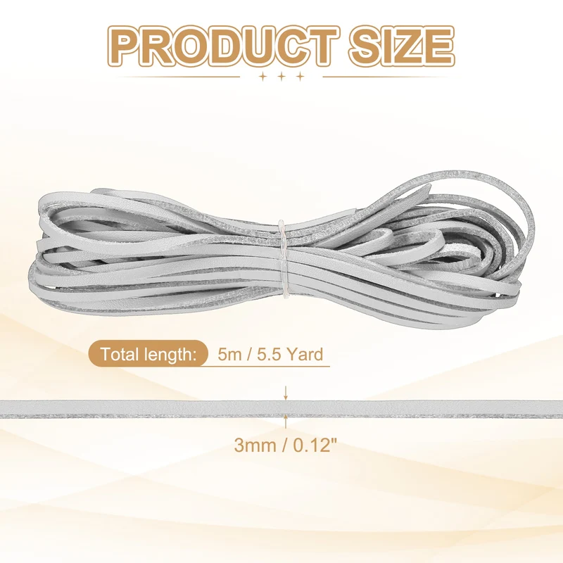 3 mm x 5.5 Yd Leather String Flat Leather Cord Silver