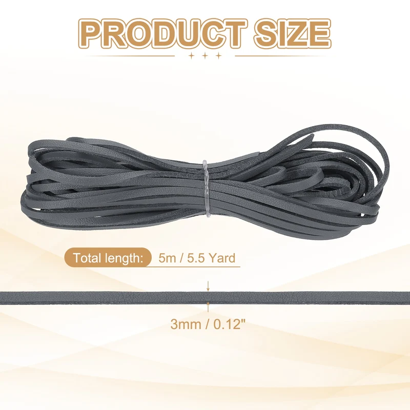 3 mm x 5.5 Yd Leather String Flat Leather Cord Dark Gray