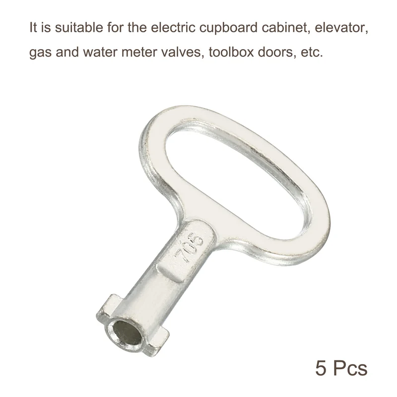 5Pcs Key Shape Socket Spanner Key for 0.45"x0.2" Cupboard Panel Lock Silver
