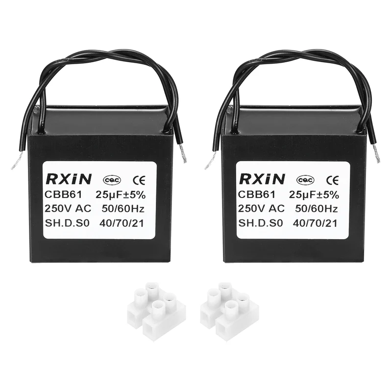 2 Pcs CBB61 Capacitor, 25uF 450V Plastic Ceiling Fan Capacitor