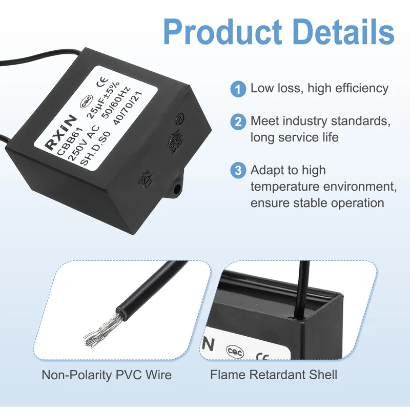 2 Pcs CBB61 Capacitor, 25uF 450V Plastic Ceiling Fan Capacitor