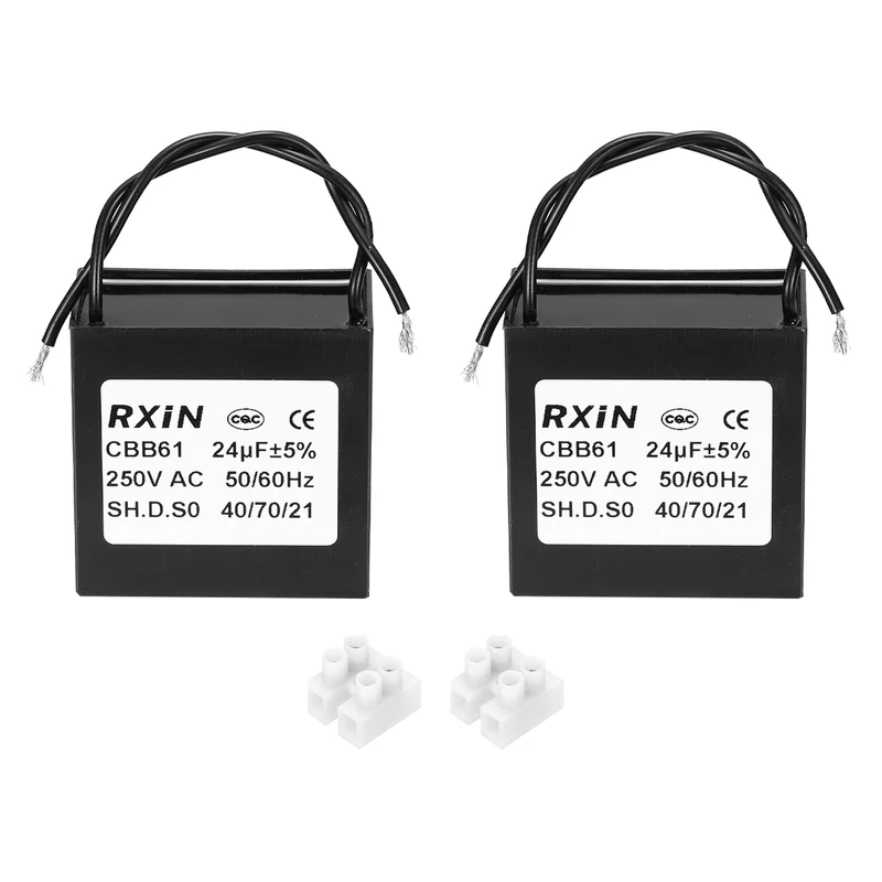 2 Pcs CBB61 Capacitor, 24uF 450V Plastic Ceiling Fan Capacitor