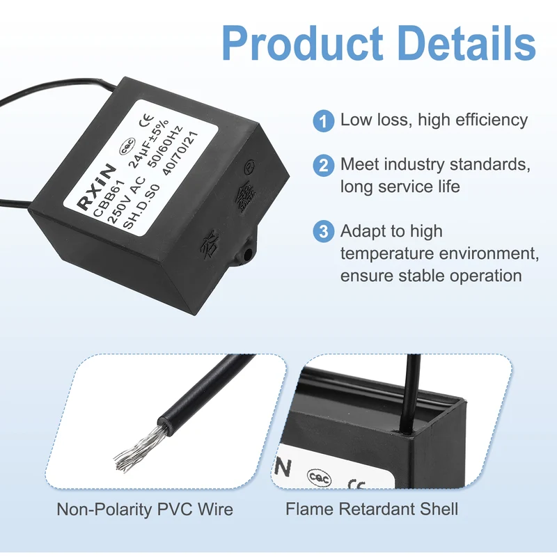 2 Pcs CBB61 Capacitor, 24uF 450V Plastic Ceiling Fan Capacitor