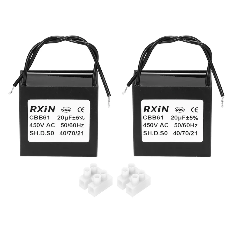 2 Pcs CBB61 Capacitor, 20uF 450V Plastic Ceiling Fan Capacitor