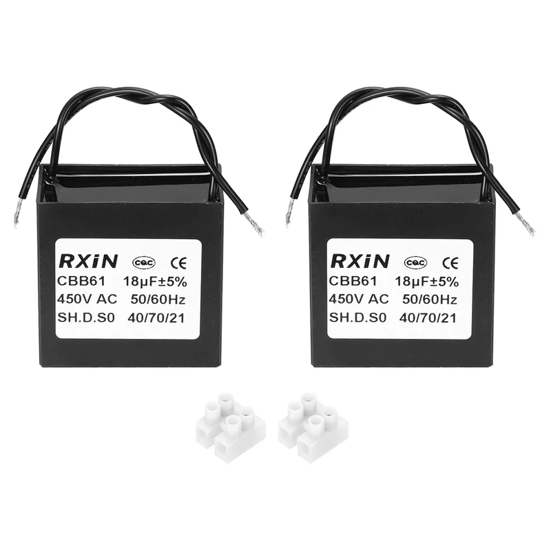 2 Pcs CBB61 Capacitor, 18uF 450V Plastic Ceiling Fan Capacitor