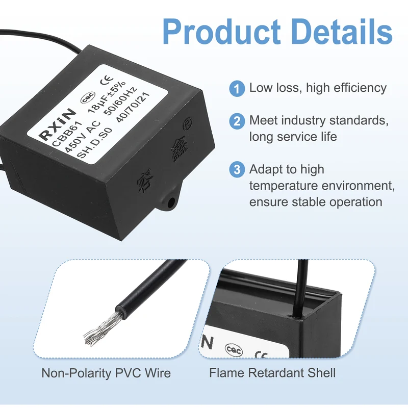2 Pcs CBB61 Capacitor, 18uF 450V Plastic Ceiling Fan Capacitor