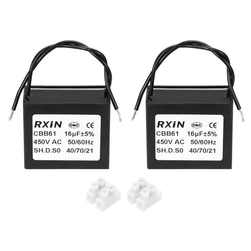 2 Pcs CBB61 Capacitor, 16uF 450V Plastic Ceiling Fan Capacitor
