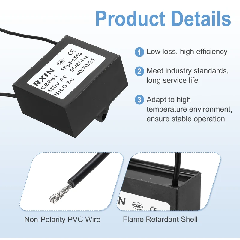 2 Pcs CBB61 Capacitor, 16uF 450V Plastic Ceiling Fan Capacitor
