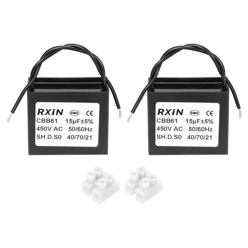 2 Pcs CBB61 Capacitor, 15uF 450V Plastic Ceiling Fan Capacitor
