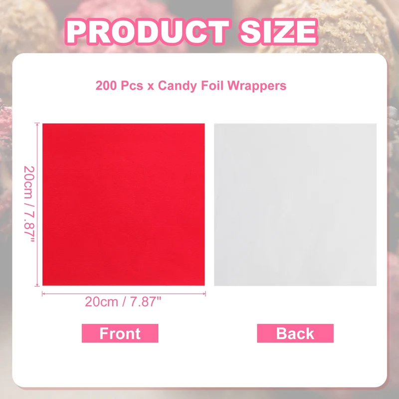 200 Pcs Candy Foil Wrappers, 7.87 x 7.87" Chocolate Wrappers, Red