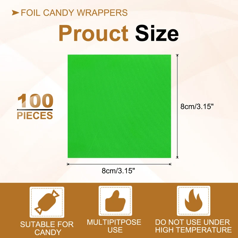 Foil Candy Wrappers 3x3 Inch, 100 Pcs Green Fine Grid Paper for DIY Chocolate