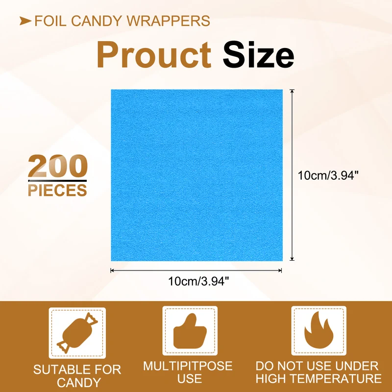200 Pcs 4x4 Inch Foil Candy Wrappers Chocolate Wrapping Paper Dark Blue