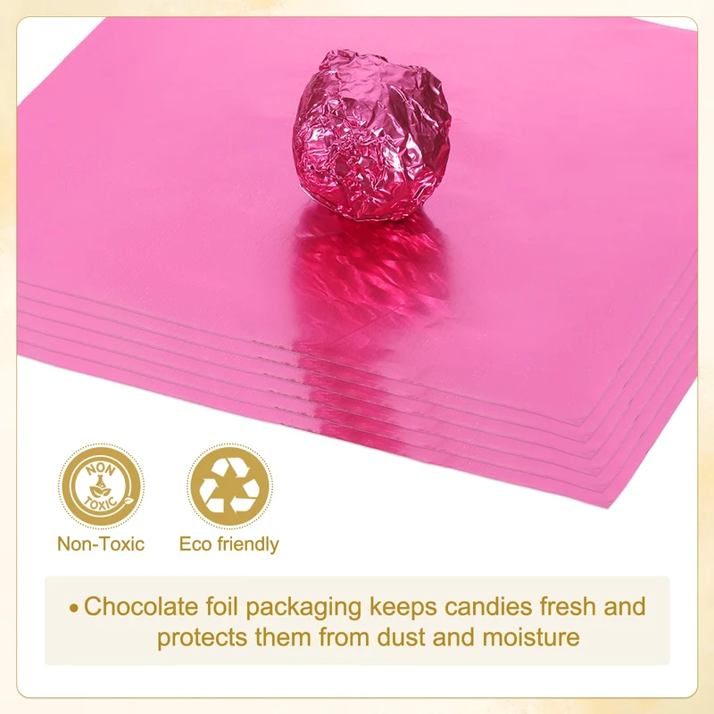 200 Pcs 3x3 Inch Foil Candy Wrappers Chocolate Wrapping Paper Pink