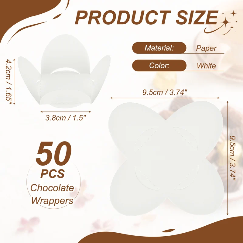 50Pcs Truffle Wrappers, Mini Cupcake Liners Chocolate Cups Liners, White