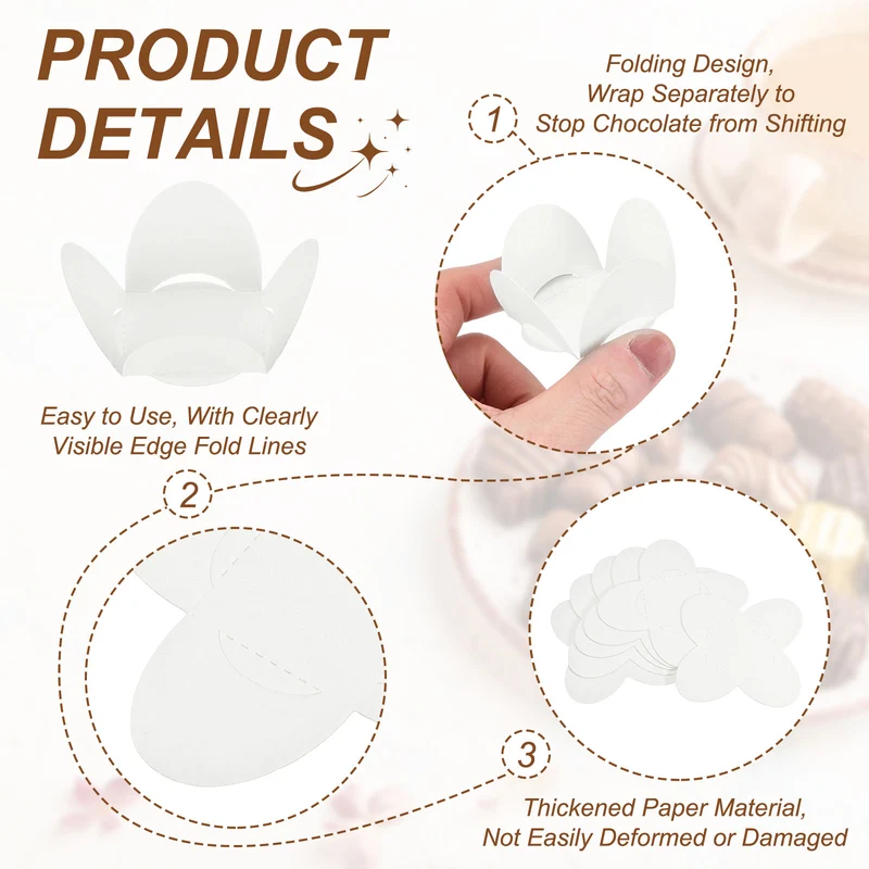 50Pcs Truffle Wrappers, Mini Cupcake Liners Chocolate Cups Liners, White