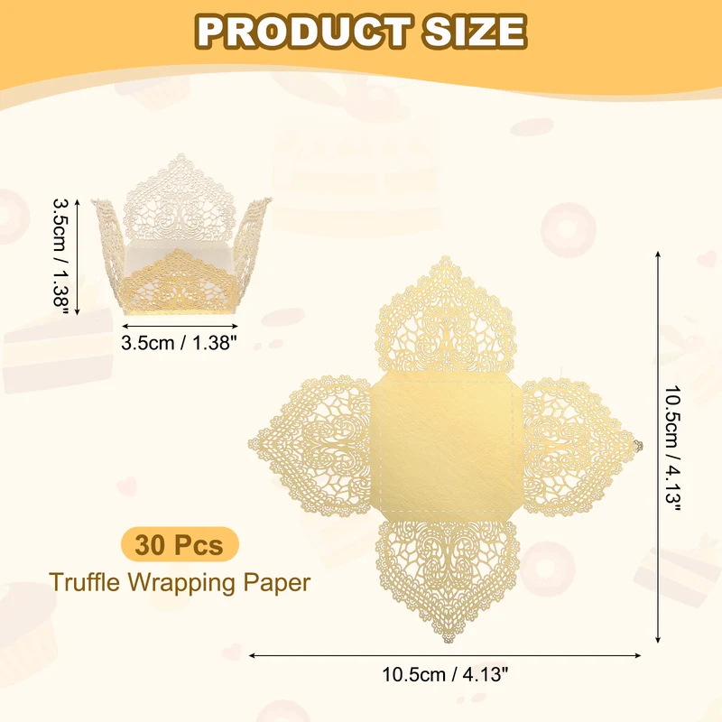 30PCS 4.1 Inch Truffle Wrappers for Wedding Birthday, Gold