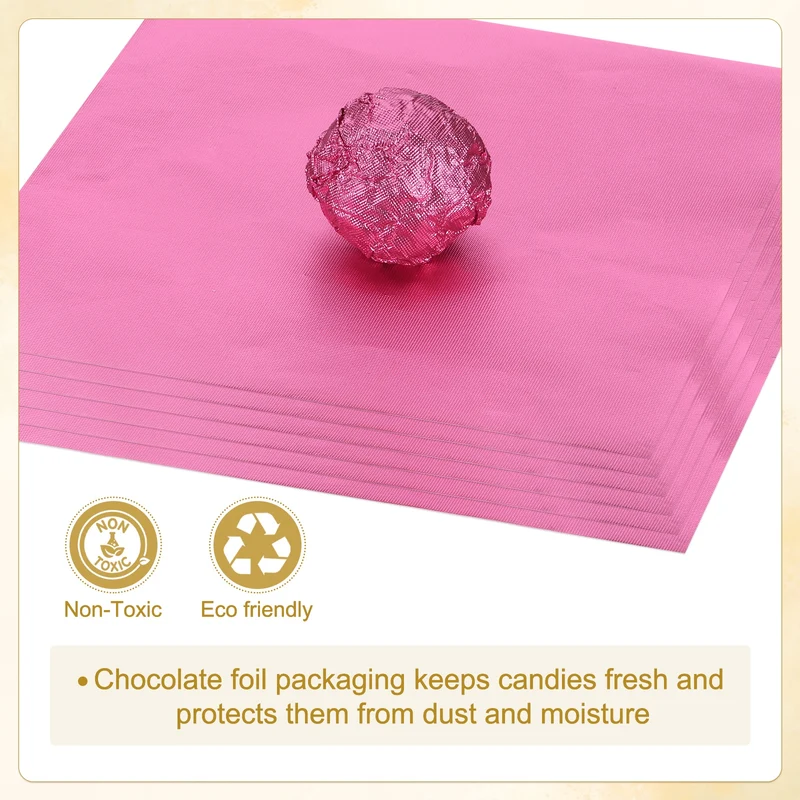 200 Pcs 4x4 Inch Foil Candy Wrappers Chocolate Wrapping Paper Light Pink