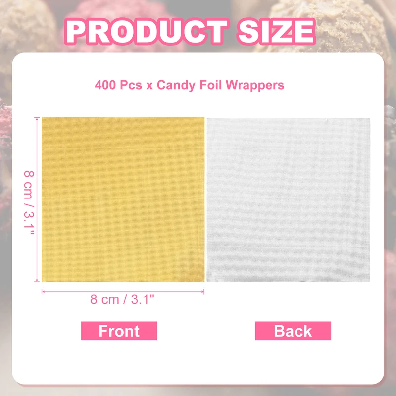 400 Pcs Candy Foil Wrappers, 3.1 x 3.1 Inch Chocolate Wrappers, Gold