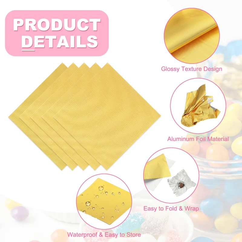 400 Pcs Candy Foil Wrappers, 3.1 x 3.1 Inch Chocolate Wrappers, Gold