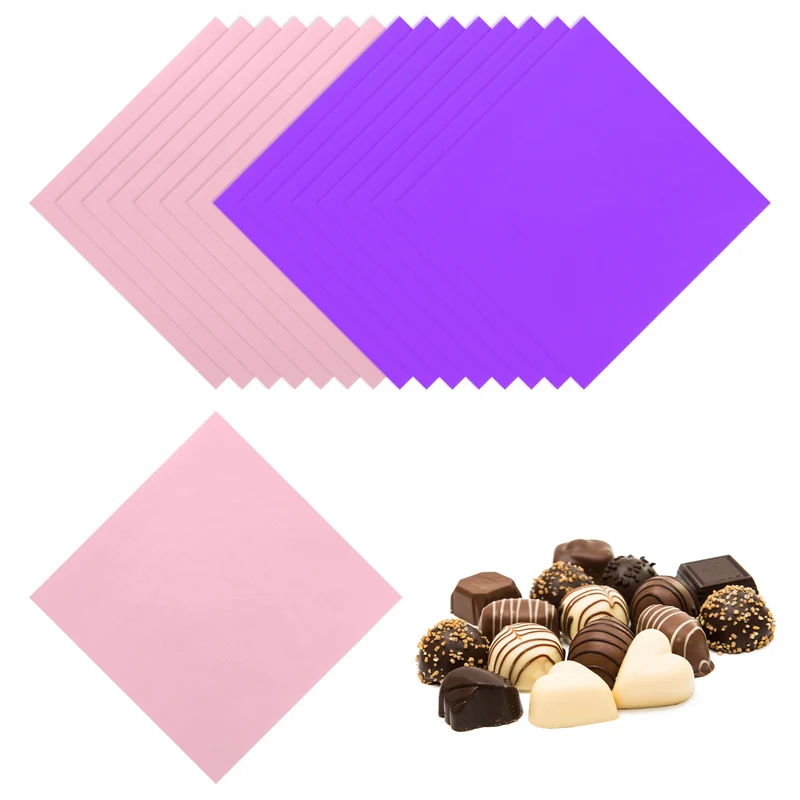 200 Pcs Candy Foil Wrappers, 7.87 x 7.87" Chocolate Wrappers, Light Pink/Purple