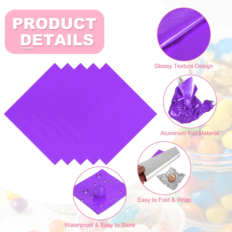 200 Pcs Candy Foil Wrappers, 7.87 x 7.87" Chocolate Wrappers, Light Pink/Purple