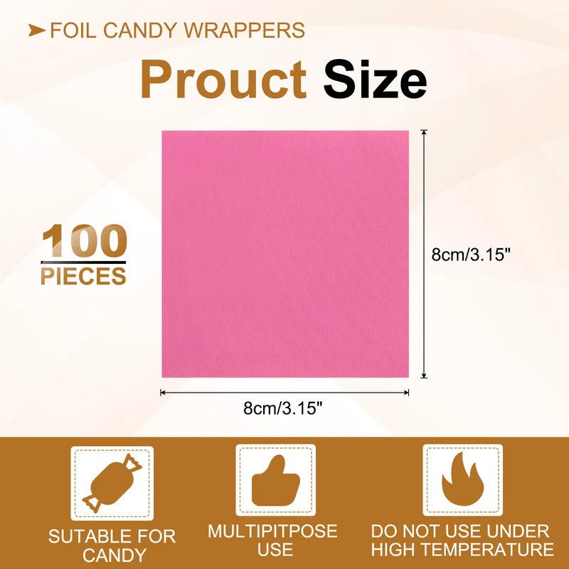 Foil Candy Wrappers 3x3 Inch, 100 Pcs Pink Fine Grid Paper for DIY Chocolate