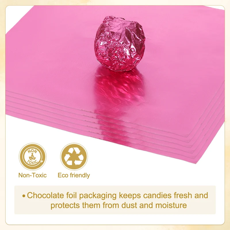 Foil Candy Wrappers 6x6 Inch, 100 Pcs Pink Glossy Paper for DIY Chocolate