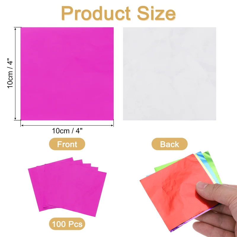 100 Pcs 4 x 4 Inch Square Aluminum Foil Candy Wrappers, Rose Red