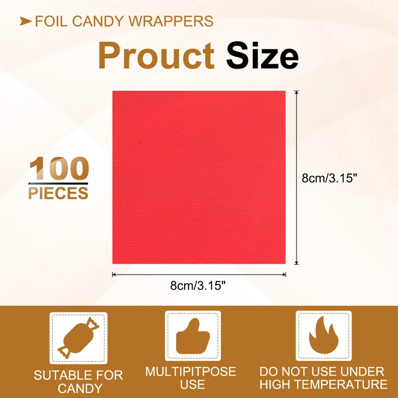 Foil Candy Wrappers 3x3 Inch, 100 Pcs Red Glossy Paper for DIY Chocolate