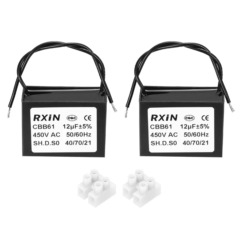 2 Pcs CBB61 Capacitor, 12uF 450V Plastic Ceiling Fan Capacitor