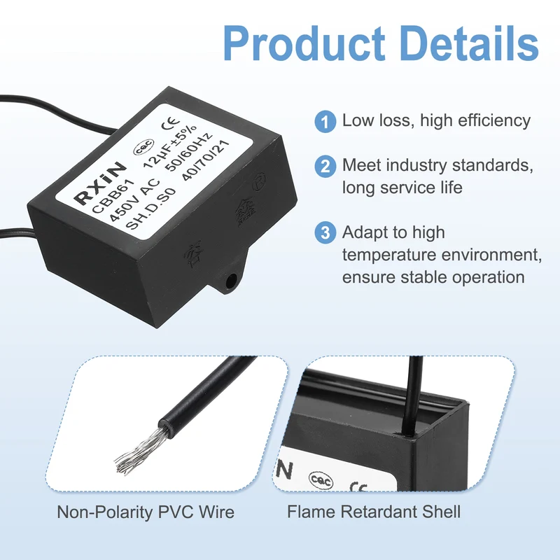 2 Pcs CBB61 Capacitor, 12uF 450V Plastic Ceiling Fan Capacitor