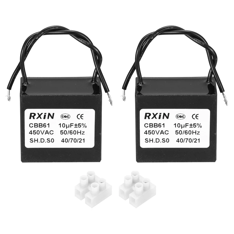 2 Pcs CBB61 Capacitor, 10uF 450V Plastic Ceiling Fan Capacitor