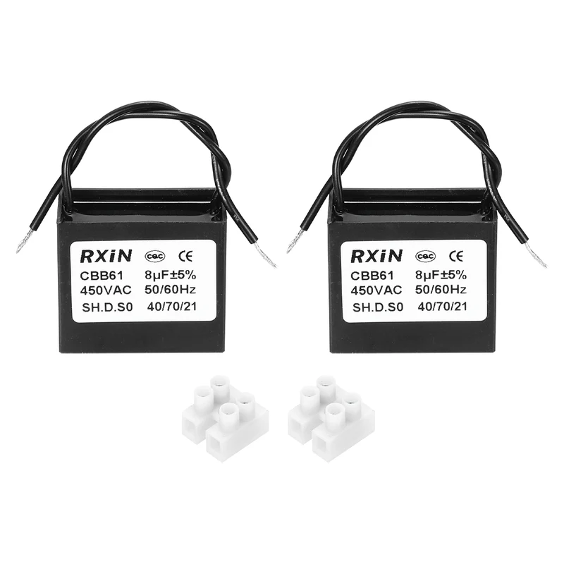 2 Pcs CBB61 Capacitor, 8uF 450V Plastic Ceiling Fan Capacitor