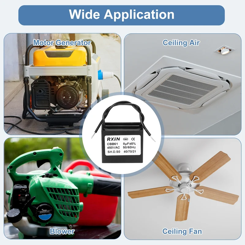 2 Pcs CBB61 Capacitor, 8uF 450V Plastic Ceiling Fan Capacitor