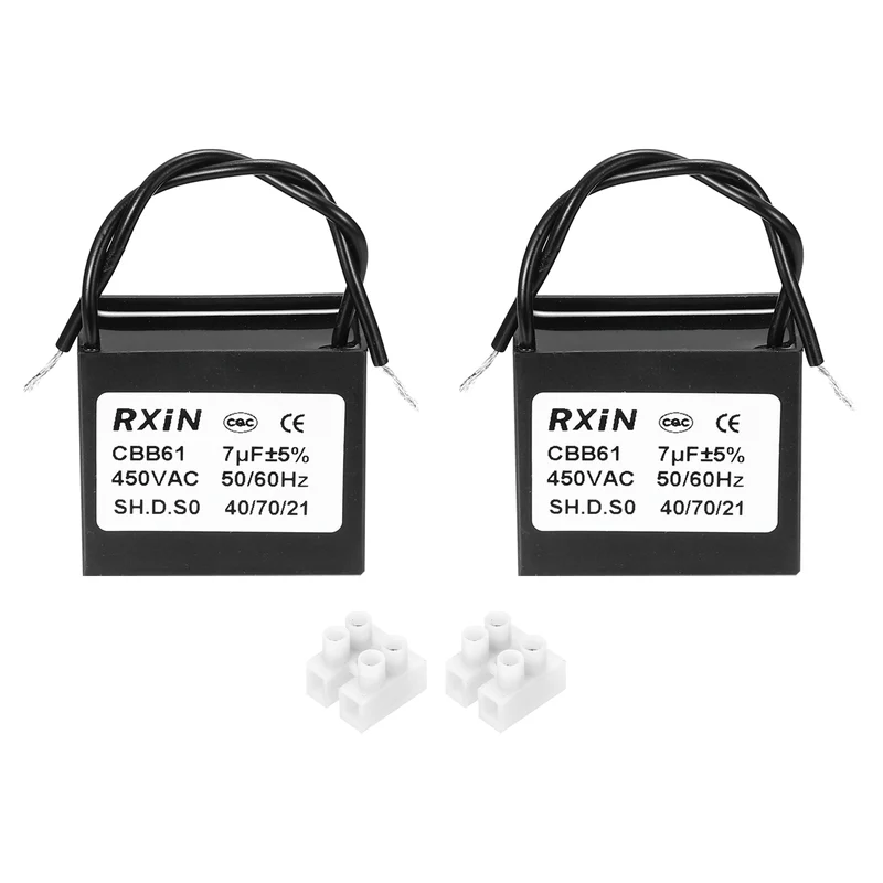 2 Pcs CBB61 Capacitor, 7uF 450V Plastic Ceiling Fan Capacitor
