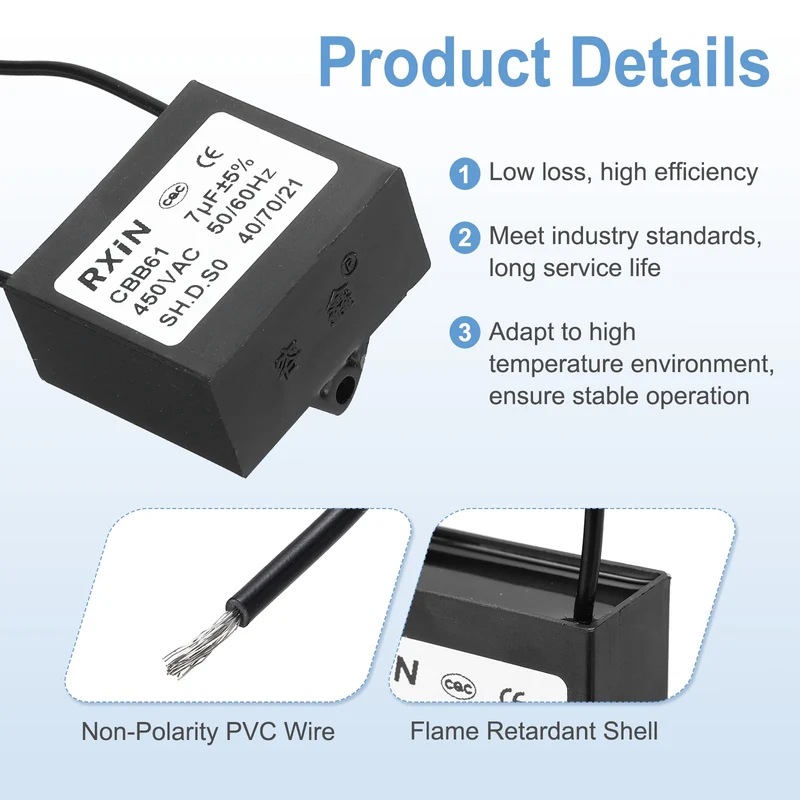 2 Pcs CBB61 Capacitor, 7uF 450V Plastic Ceiling Fan Capacitor