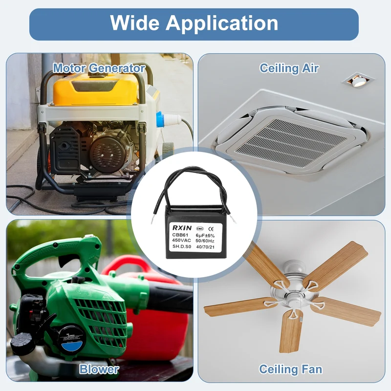 2 Pcs CBB61 Capacitor, 6uF 450V Plastic Ceiling Fan Capacitor