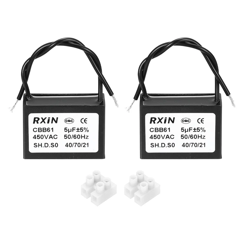 2 Pcs CBB61 Capacitor, 5uF 450V Plastic Ceiling Fan Capacitor
