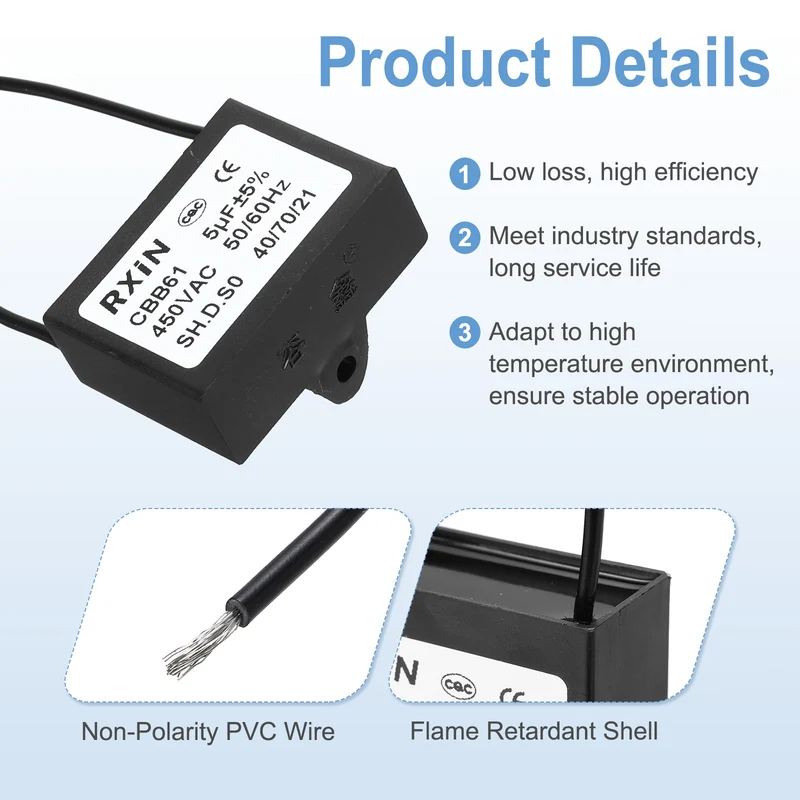 2 Pcs CBB61 Capacitor, 5uF 450V Plastic Ceiling Fan Capacitor