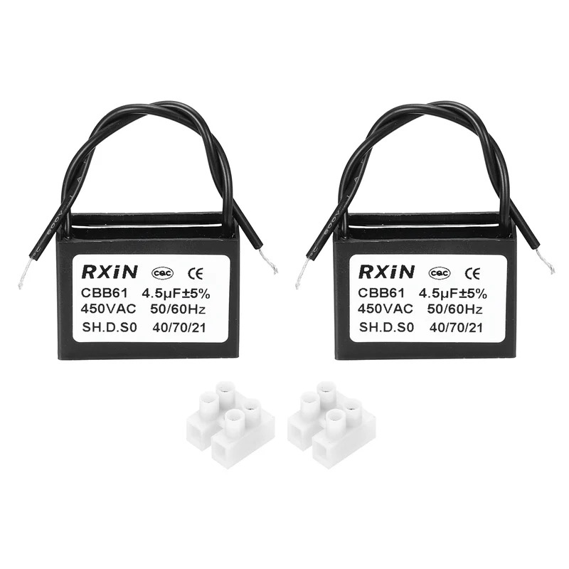 2 Pcs CBB61 Capacitor, 4.5uF 450V Plastic Ceiling Fan Capacitor