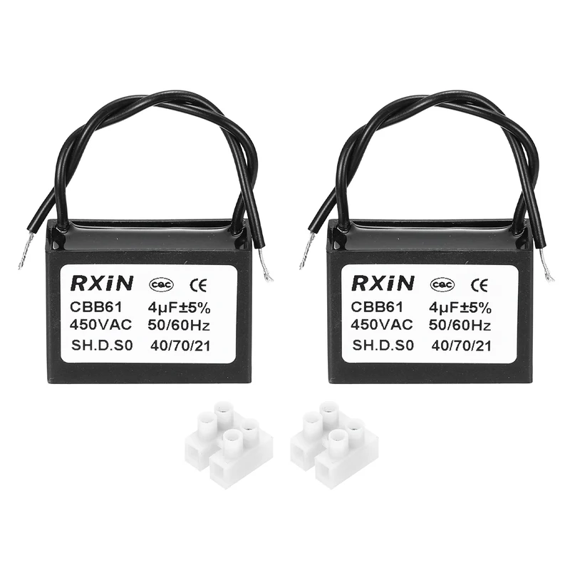 2 Pcs CBB61 Capacitor, 4uF 450V Plastic Ceiling Fan Capacitor